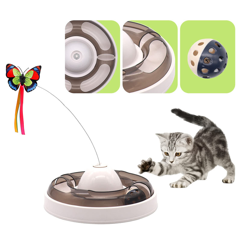 Interactive Cat Toys for Indoor Cats Automatic Electronic Rotating Butterfly Cat Toy with Roller Tracks Ball, Exercise Hunting Toy Games Funny Gifts for Kitten Pet Cat Supplies COFFEE - PawsPlanet Australia