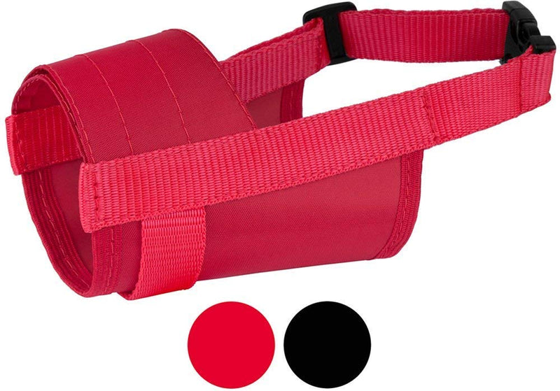 [Australia] - CollarDirect Adjustable Dog Muzzle Small Medium Large Dogs Set 2PCS Soft Breathable Nylon Mask Safety Dog Mouth Cover Anti Biting Barking Pet Muzzles Dogs Black Red XS/S 1Black & 1Red 