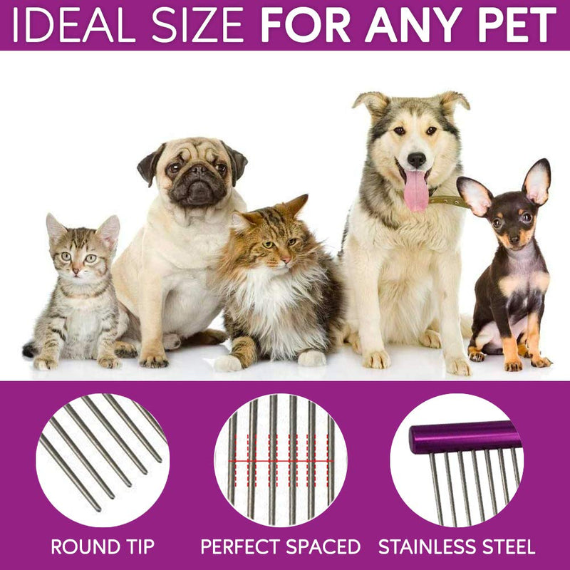 MASTERPETZ Pet Comb, 10 inches Comfortable Grooming Comb with Different-Spaced Rounded Stainless Steel Teeth, Easy Grip and Convenient Grooming for Pets Dog Cat with Medium Coarse Fur Purple - PawsPlanet Australia