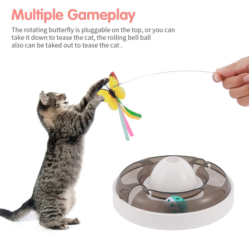 Aceshop Cat Interactive Toy 2 in 1 Cat Ball Toy with 360° Electric Rotating Butterfly and Ringing Bell Ball Cat Indoor Teaser Toys Interactive Cat Toy for Indoor Cats Kitten - PawsPlanet Australia