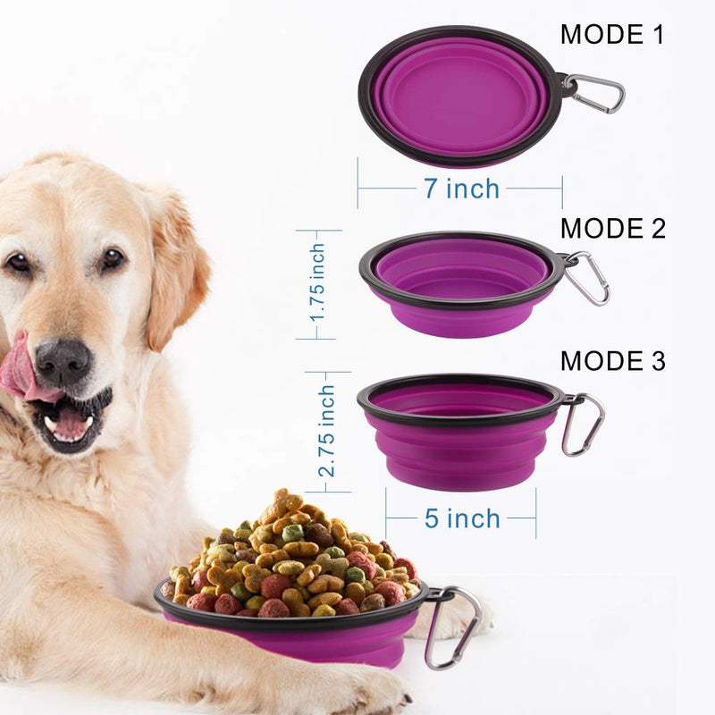 Large Collapsible Dog Bowls, 34oz Travel Water Food Bowls Portable Foldable Collapse Dishes with Carabiner Clip for Traveling, Hiking, Walking, 2 Pack Large,34oz 34oz-Blue&Purple - PawsPlanet Australia