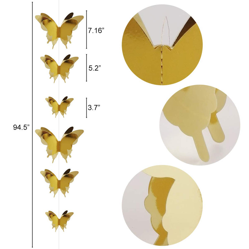 Cieovo 4 Pack Gold Butterfly Hanging Garland 3D Paper Bunting Banner for Wedding Baby Shower Bridal Shower Christmas Home Decoration Party Decorations - PawsPlanet Australia