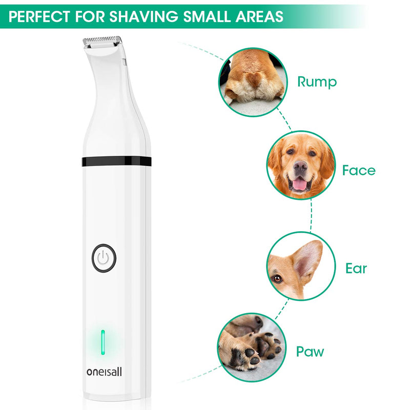 oneisall Dog Clippers with Double Blades,Cordless Small Pet Hair Grooming Trimmer,Low Noise for Trimming Dog's Hair Around Paws, Eyes, Ears, Face, Rump (White) White - PawsPlanet Australia