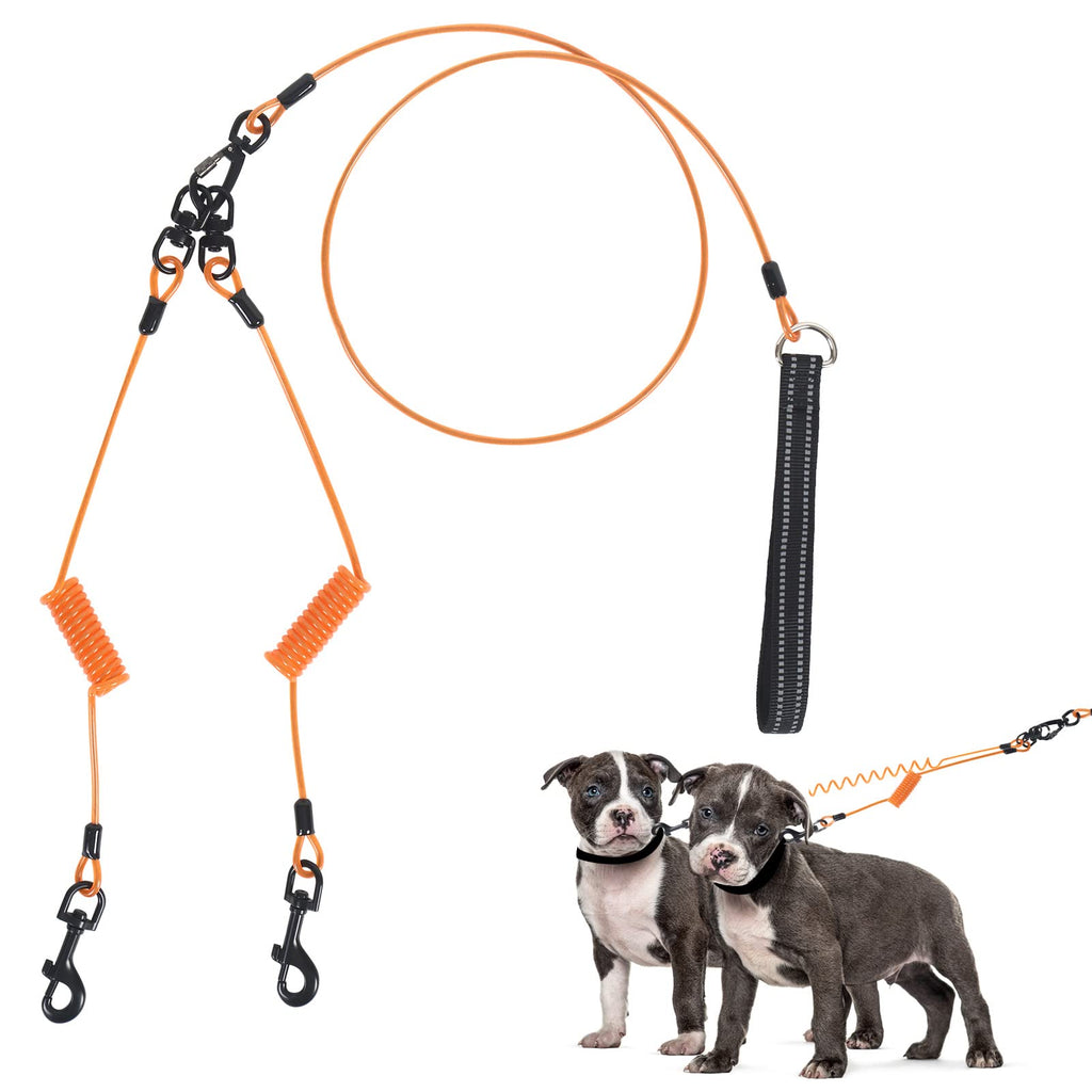 EXPAWLORER Chew Proof Double Dog Leash¬†-¬†Metal Cable Dog Leash for 2 Dogs, Coated Wire Rope 360 Swivel No Tangle Dual Indestructible Dog Leash, Shock Absorbing Bungee Leash for Small Dogs - PawsPlanet Australia