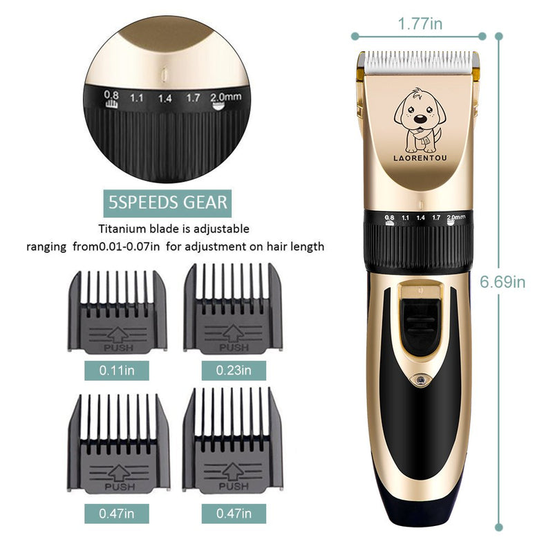 Dog Clippers, Professional Electric Cat Dog Grooming Clippers Kit with 4 Comb/Scissors/Nail File/Claw/Hair Clippers, Cordless Pet Grooming Clippers Trimmer Tool with Low Noise Vibration for Dog Cat S - PawsPlanet Australia