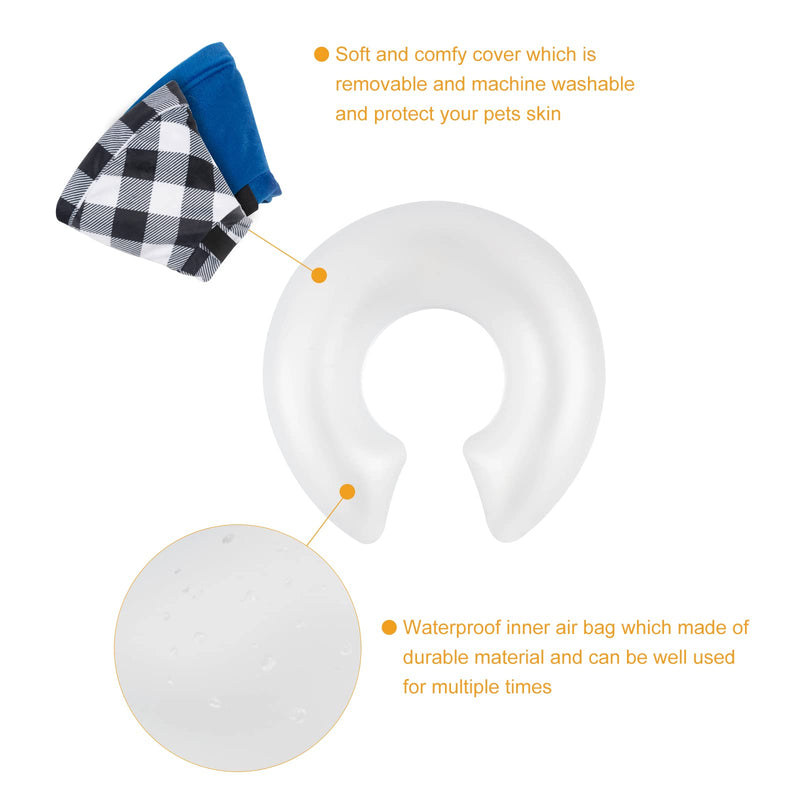 CuteBone Protective Inflatable Collar with 2-Pack Soft Pet Recovery Cone Covers for Small/Medium/Large Dogs and Cats After Surgery Black white plaid+Blue Large - PawsPlanet Australia