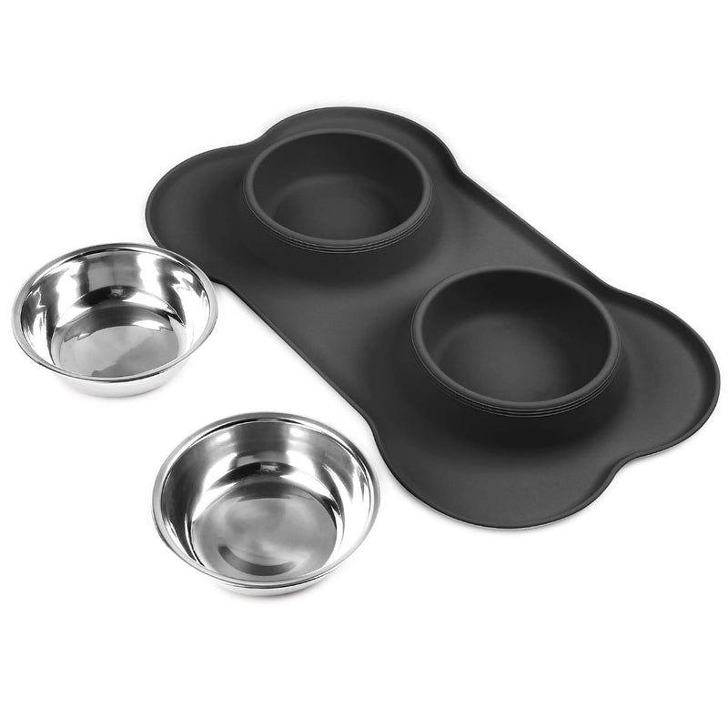 URPOWER Dog Bowls Stainless Steel Dog Bowl with No Spill Dog Food Bowl Non-Slip Silicone Mat Feeder Bowls Pet Bowl for Puppy Small Medium Dogs Cats and Pets A-6½ oz ea. Black - PawsPlanet Australia