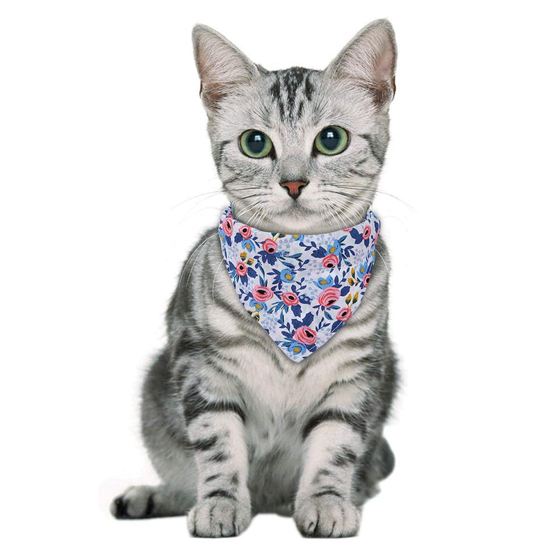 chede 2/1 Pack Cat Collar Breakaway with Bell Bowtie，Classic Design,Adjustable Safety Kitty Kitten Collars(7.5"-10.8") Blue flower Collar+Bandana - PawsPlanet Australia