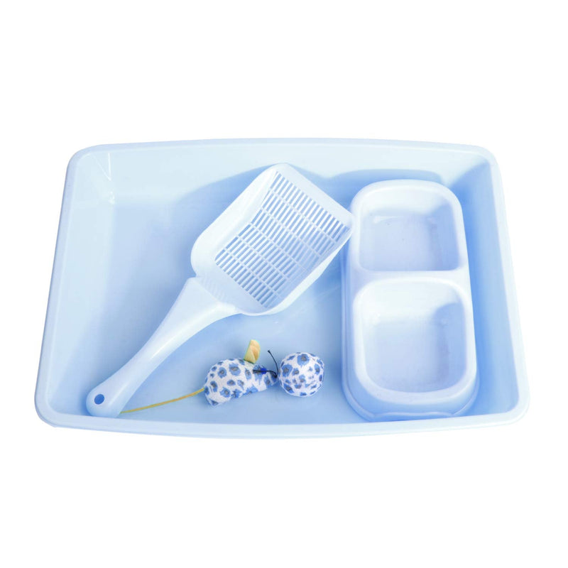 PAWISE Cat Starter Kit Includes 4PCS Kitty Supplies, Great for Small Kitties, 14.5x10.5 Inch Blue - PawsPlanet Australia