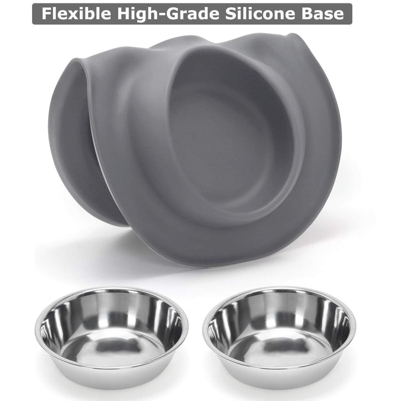 [Australia] - Kulmeo Double Dog Bowl Cat Food Bowls Stainless Steel Dog Food and Water Bowls with Non Skid Silicone Mat Spill Proof Small Puppy Bowl Medium Grey 