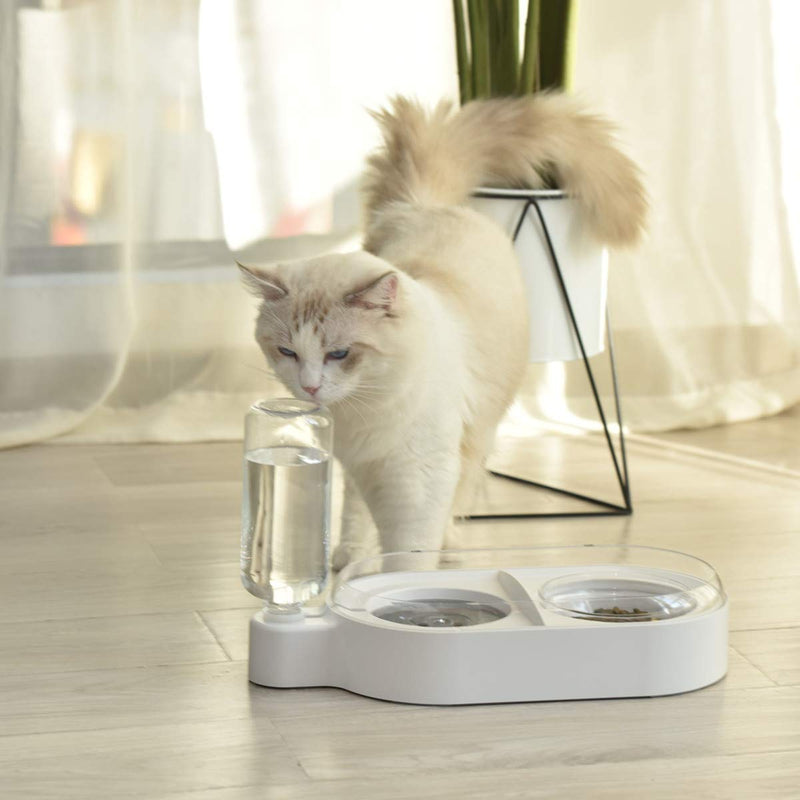Cat Food and Water Bowls - Cat Bowls - Cat Gravity Waterer with Glass Bowl, Anti-Spill Raised Edge/Slow Water Floating Dish/Non-Slip Base, Spill Proof Cat Water Bowl for Cat and Puppy, 500ml White, Glass Bowl - PawsPlanet Australia