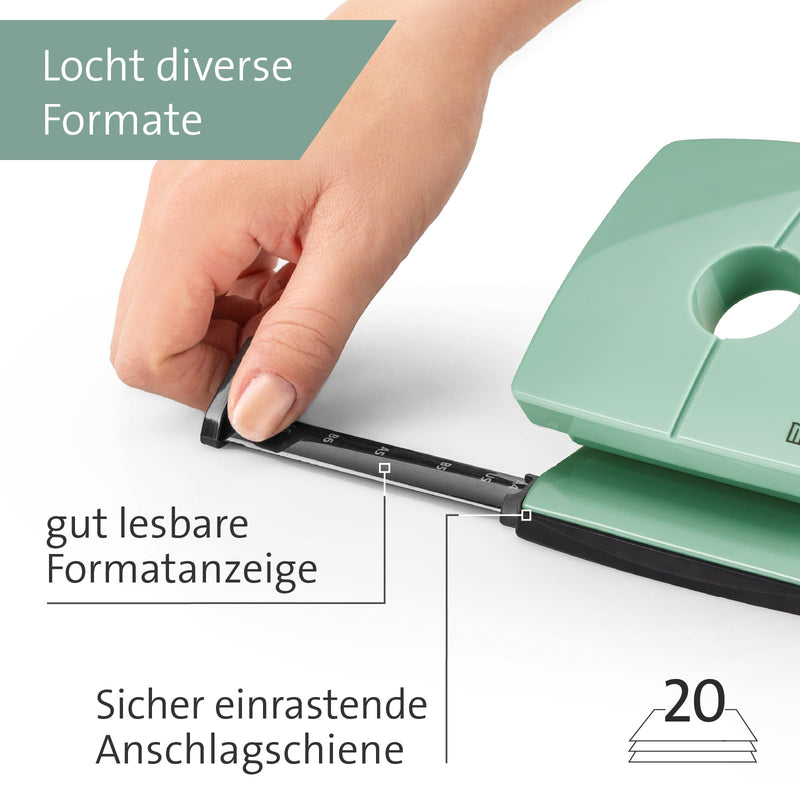 Novus ColorID desk set in mellow mint, stapler B2 stapling capacity 25 sheets & hole punch B220 punching capacity 20 sheets - PawsPlanet Australia