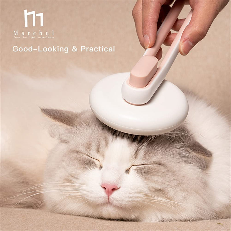 Marchul Pet Brushes Cat Brush, Dog Brush for Long Hair and Short Hair Cats and Dogs, Self-Cleaning Slicker Brush, Grooming Massage Brush Removes Loose Undercoat and Matted Hair A-Pink - PawsPlanet Australia
