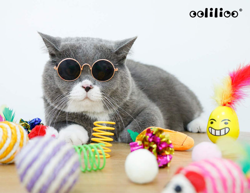 [Australia] - oolilioo 22 PCS Cat Toys, Kitten Interactive Toys Assortments Including Feather Wand, Cat Cool Glasses, Bell Balls, Fluffy Mice, Catnip Toys, Natural Chew Stick for Cat, Kitty 