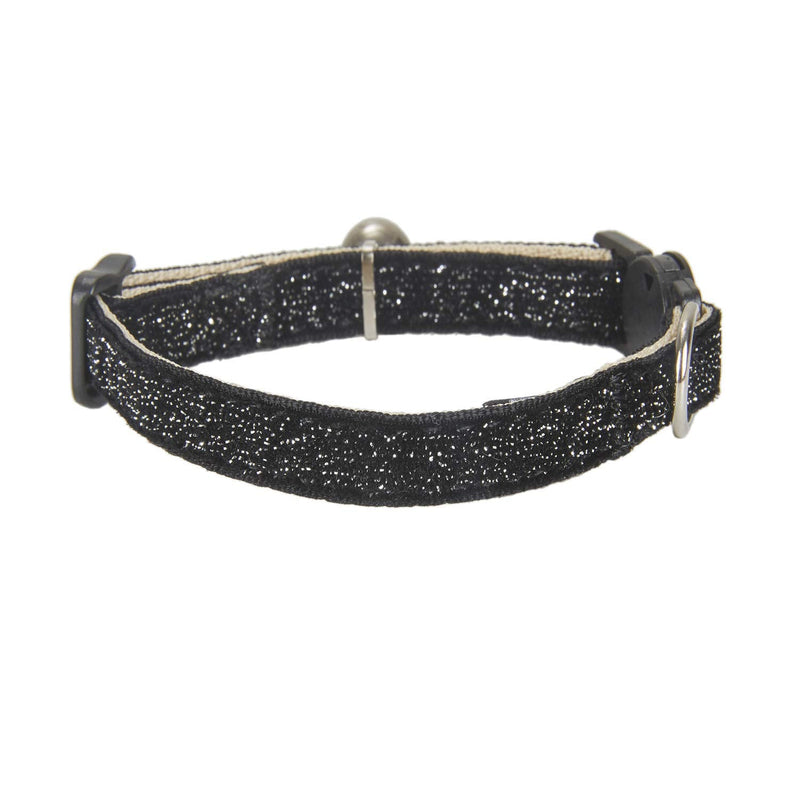 YUDOTE Soft Comfy Cat Collar Bling Bling with Safety Quick Release Buckle amd Jingle Bell,Adjustable 19-28cm,Single Pack,Black 19-28cm Neck, 1.0cm Width Black - PawsPlanet Australia