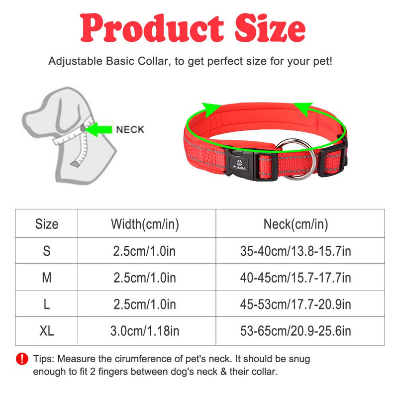 [Australia] - Padded Dog Collar, Weatherproof Puppy Collars, Adjustable Reflective Neoprene Padded Basic Dog Collars L(17.7-20.9in / 45-53cm) Red 