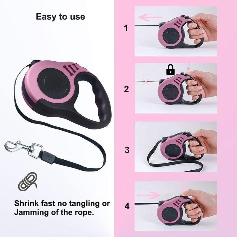 Dog leash, retractable dog leash for small, medium and large dogs, pink, 5 m 5 meters - PawsPlanet Australia