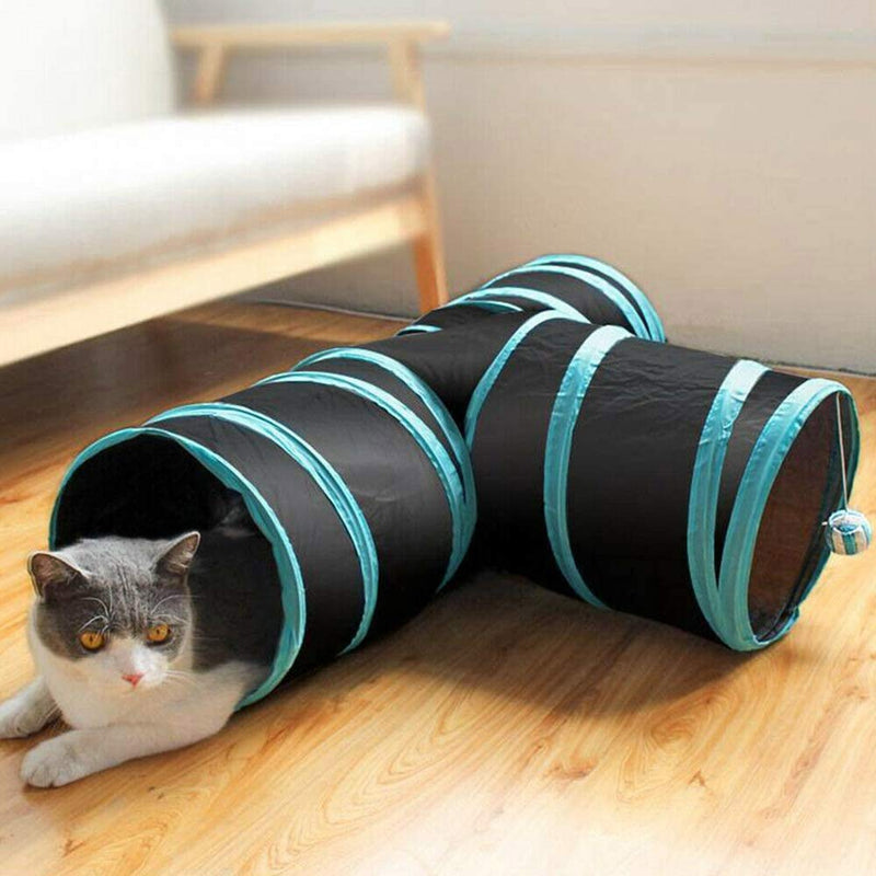 zfdg Interactive Cat Tunnel, Cat Tunnel Collapsible, Collapsible Pet Tunne, Cat Tunnel Tube, Collapsible Tube Fun Cat Play Toy, for Cat Dog Puppy Rabbit Indoor and Outdoor Fun Toys (Blue) - PawsPlanet Australia