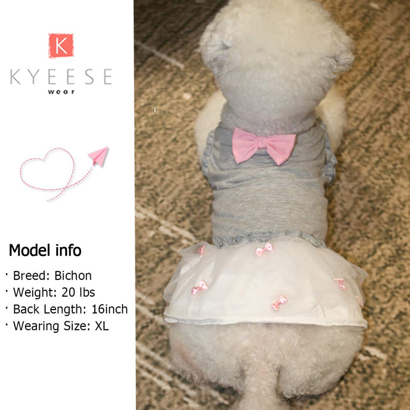 [Australia] - kyeese Dog Dresses Girl Bowtie Grey Dog Ruffle Dress Party Birthday Pet Apparel for Small/Medium Dogs Sundress Large (Ruffle) Grey 