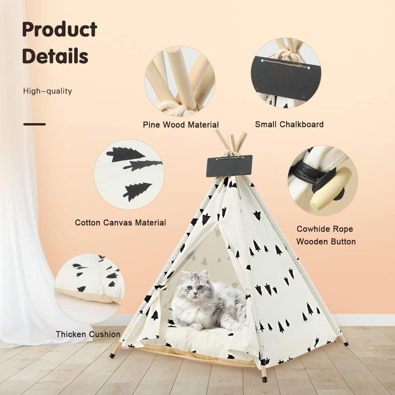 Vanansa Extra Large Pet Teepee 60 * 60 * 70cm with Washable Super Soft Cushion for Sound Sleep for Dogs and Cats, Foldable Dog House for indoor and Outdoor, White 60*60*70CM - PawsPlanet Australia