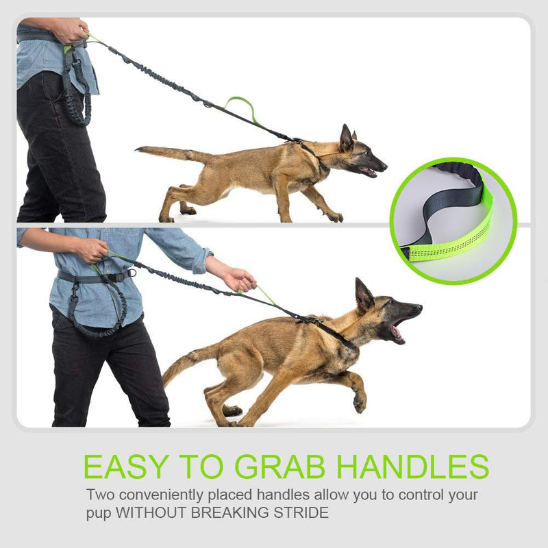 E-sunny Hands Free Dog Lead with Adjustable Soft Waist Belt, Running Dog Lead with Dual Handle/Reflective/Bungee Lead Pet for Training/Walking - PawsPlanet Australia