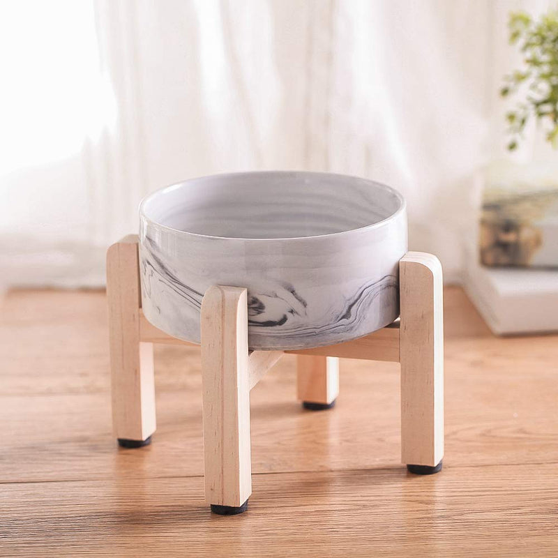 HCHLQLZ Marble black Ceramic Elevated Raised Cat Bowl with Wood Stand No Spill Pet Food Water Feeder Cats Small Dogs - PawsPlanet Australia