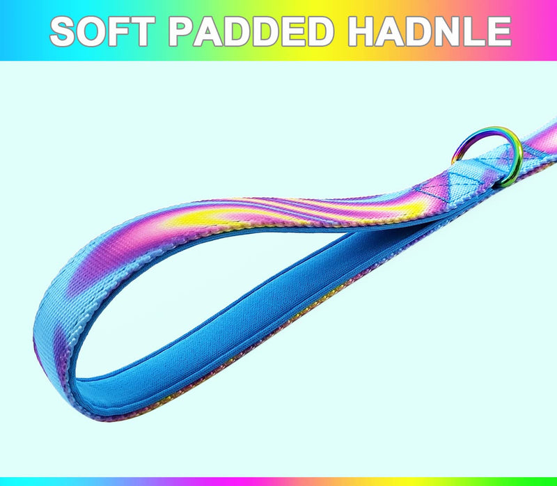 JDIDNEID Durable Nylon Dog Leash, 6FT Tie dye Dog Leash with Heavy Duty Holographic Laser Hardware Comfortable Padded Handle Leash for Small Medium Large and Ex-Large Dogs S: 6ft x 3/5" pink purple - PawsPlanet Australia