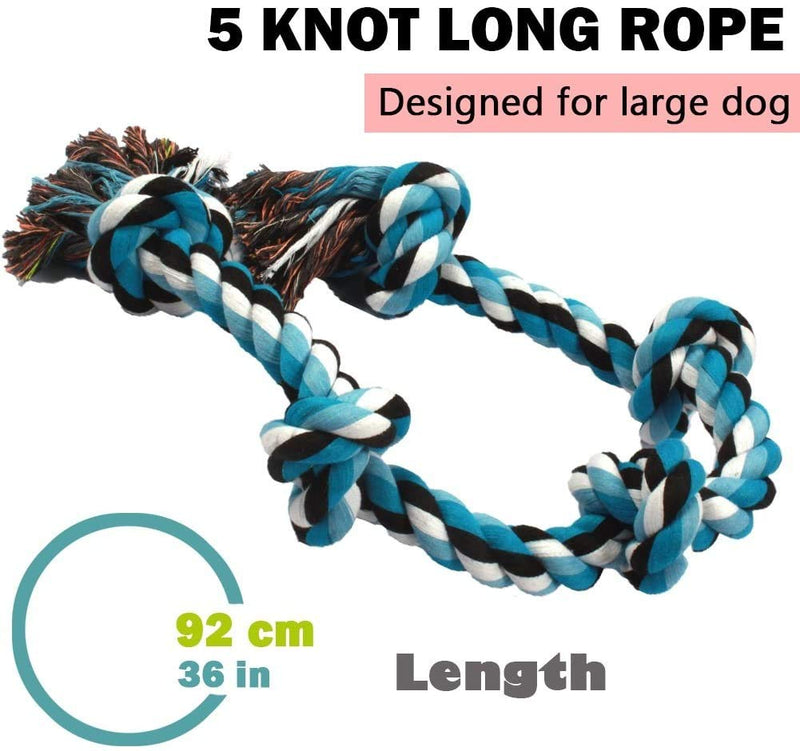 WHALE LEAPING Dog Rope Toys for Aggressive Chewers, 3 Feet 5 Knots Indestructible Dog Chew Toys Tough Nature Cotton for Medium and Large Breed，Dog Tug of War Dog Toy Teeth Cleaning - PawsPlanet Australia