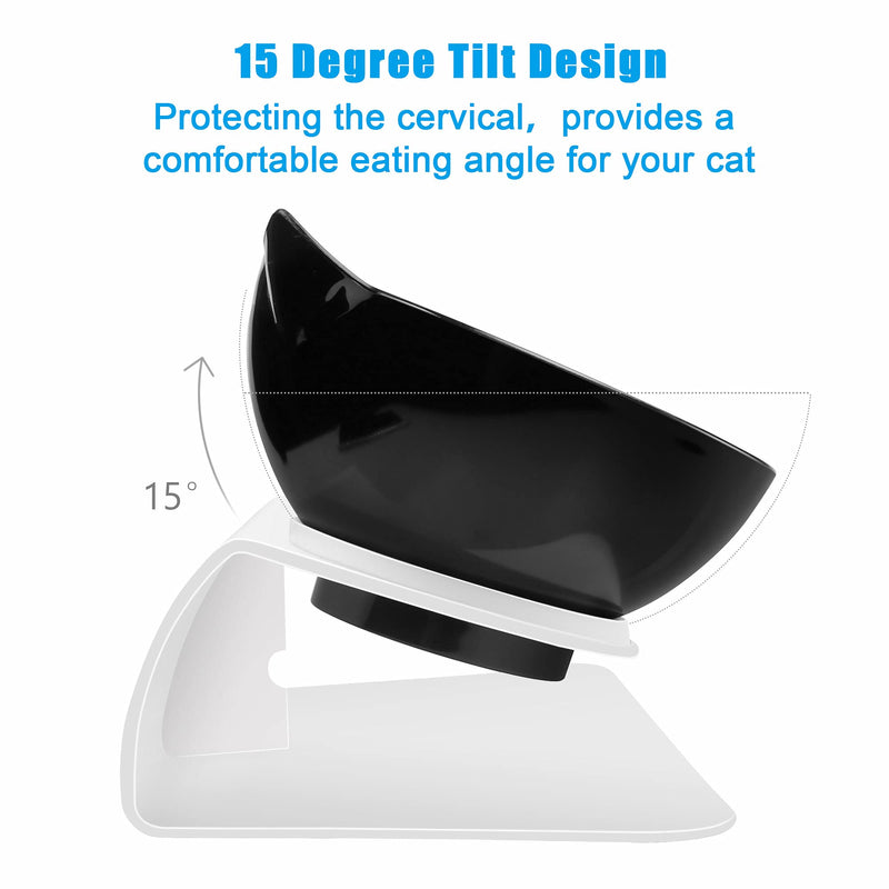 UPSKY Cat Bowls Elevated Cat Food Water Bowls Set, 15° Tilted Raised Cat Bowls, Anti Vomiting Cat Dish Pet Feeder Bowls with Stand for Indoor Cats and Small Dogs black - PawsPlanet Australia