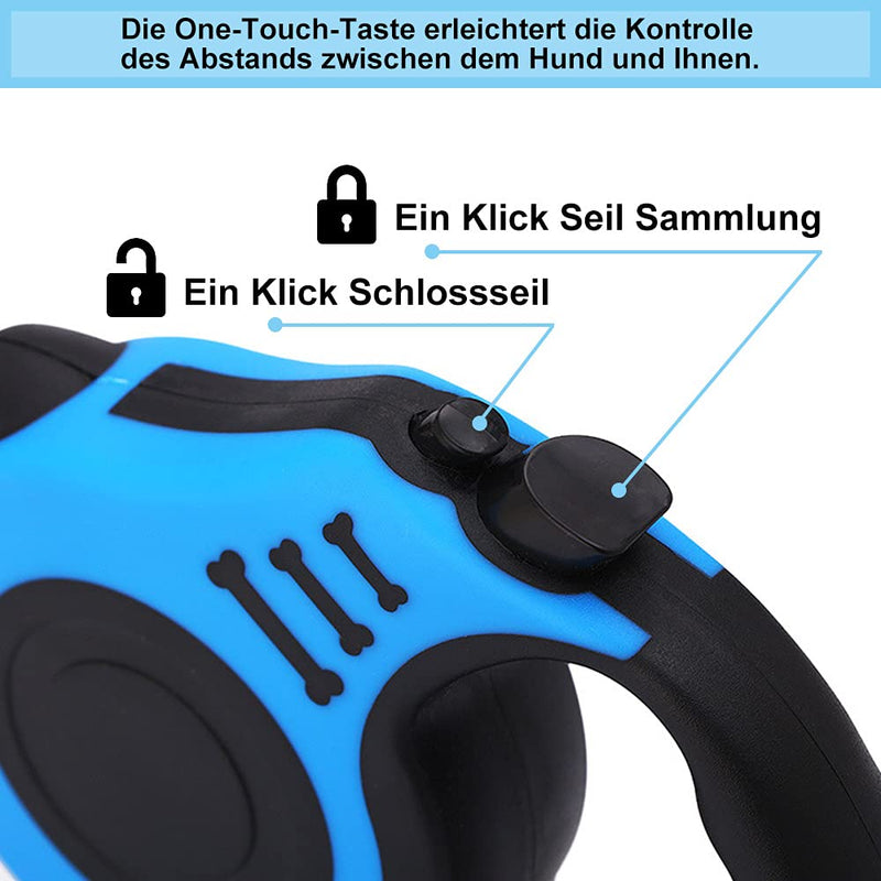 Dog leash, retractable dog leash, extendable dog leash, for small, medium and large dogs, blue, 5 m - PawsPlanet Australia