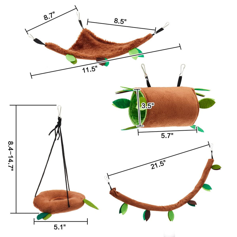 5PCS Hamster Hammock Small Animals Hanging Warm Bed House Rat Cage Nest Accessories Toy Hanging Tunnel and Swing for Sugar Glider Squirrel Playing Sleeping - PawsPlanet Australia