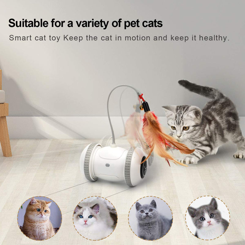 [Australia] - Nueplay Cat Toys Robotic Interactive Indoor Electronic Toys with LED Light 360 Degree Rotation Sensor Mode Freestyle Mode USB Rechargeable Battery Balls Toys for Pets Kitten Kitty Bonus 2 Feathers 