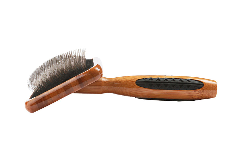 [Australia] - Bass Brushes Large Slicker Style Pet Brush with Bamboo Wood Handle and Rubber Grips 