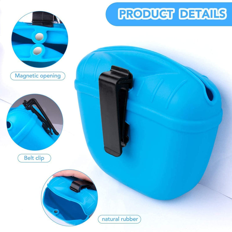 Dog Treat Pouch Silicone Dog Treat Bag Cat Treat Pouch Portable Dog Training Treat Pouch Food Treat Storage Holder for Dog Training Walking Cat Bird Puppy - Blue - PawsPlanet Australia