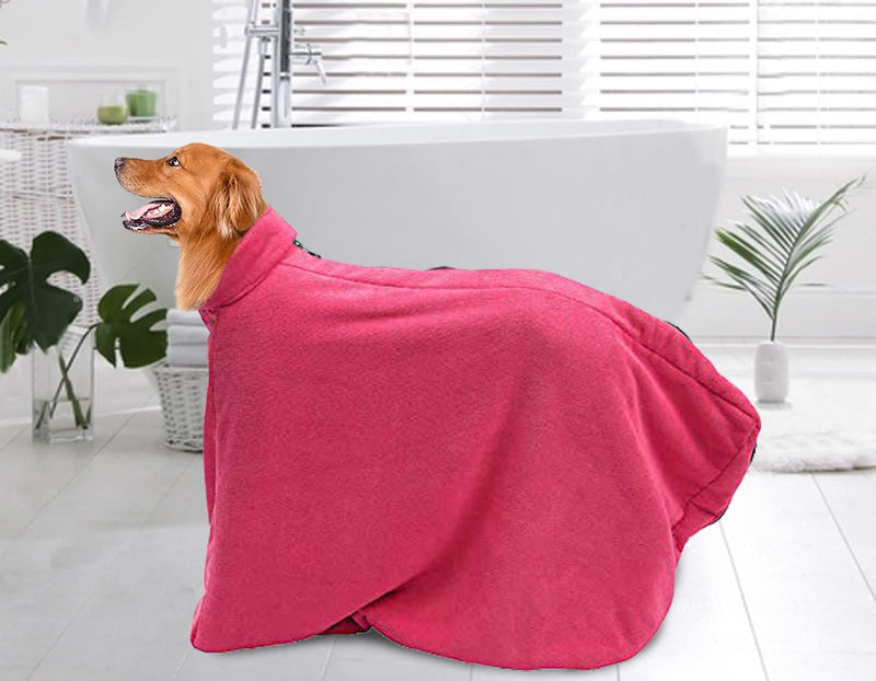 Pethiy - Premium dog bathrobe made of microfiber - dog drying bag, dog bath towel with zipper, super absorbent soft dog towel suitable for bathing and swimming-red-S Plus S-Plus Red - PawsPlanet Australia