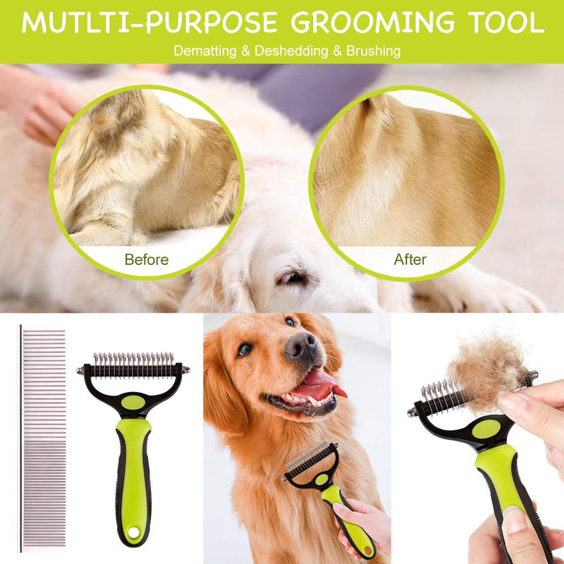 Pet Room Dog Dematting Comb Grooming Tool Kit, 2 Sided Professional Deshedding Comb Undercoat Rake to Remove Loose Knots, Mats, Tangles Hairs Fits for Pets, Dogs, Cats, Horses and Rabbits yellow - PawsPlanet Australia