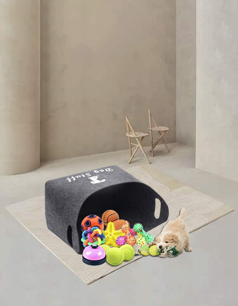 Geyecete Soft felt Pet Toy Bin Dog Toys Storage Bins - with Handles, Pet supplies storage Basket/Bin Kids Toy Chest Storage Trunk(Dark Grey) Dark Grey - PawsPlanet Australia