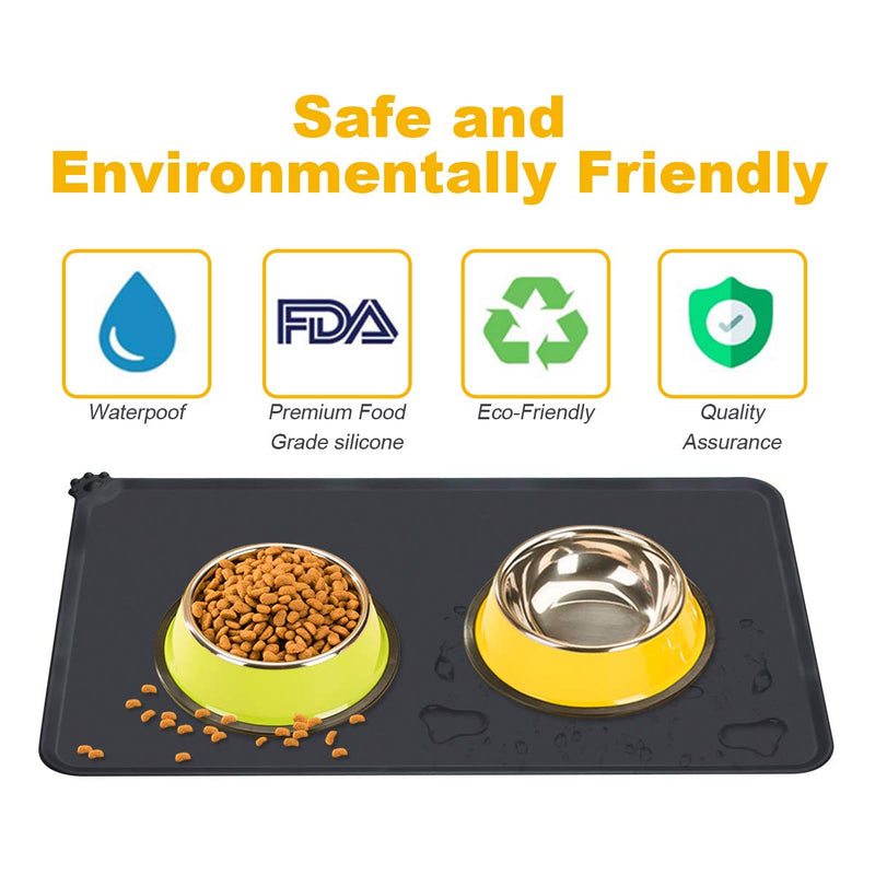 YUDISEN Dog and Cat Silicone Food Mat, 19''x12'' Waterproof Pet Placemat and Non Slip Silicone Pet Feeding Mat for Food and Water Bowls, Feeding Tray To Keep Your Floor Clean (Black) Black - PawsPlanet Australia