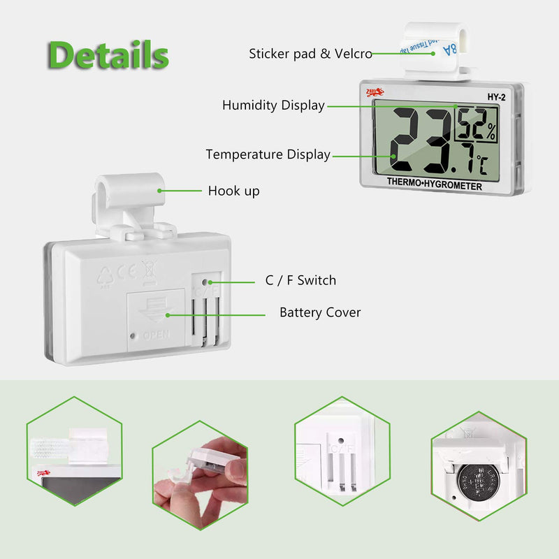 Reptile Thermometer Hygrometer LCD Digital Humidity Gauge, worked with Reptile Heat Pad to Monitor Temperature & Humidity in Reptile Terrarium, Perfect for Turtle/Snake/Lizard/Frog/Spider/Plant Box - PawsPlanet Australia