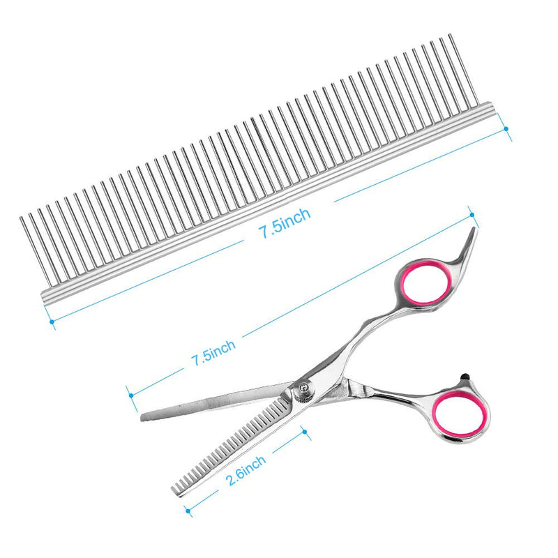 [Australia] - Number-One Pro Premium Pet Grooming Scissors Set, 4 Pieces Stainless Steel Pet Trimmer Kit, Used for Dog or Cat - With 7.5-inch Cutting Scissors, Thinning Shear, Curved Scissors, Grooming Comb 