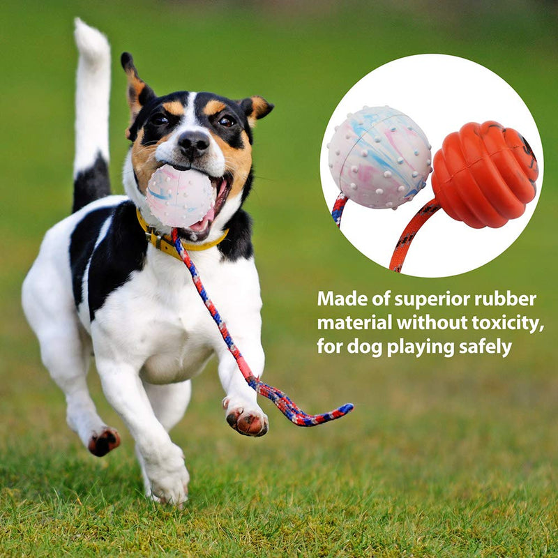 [Australia] - PrimePets 2 Pcs Dog Training Ball on Rope, Solid Rubber Rope Ball for Dog Training, Tug Ball Toy for Medium and Small Dog, Tough Rope Toy,Non-Toxic and Durable Dog Toys 