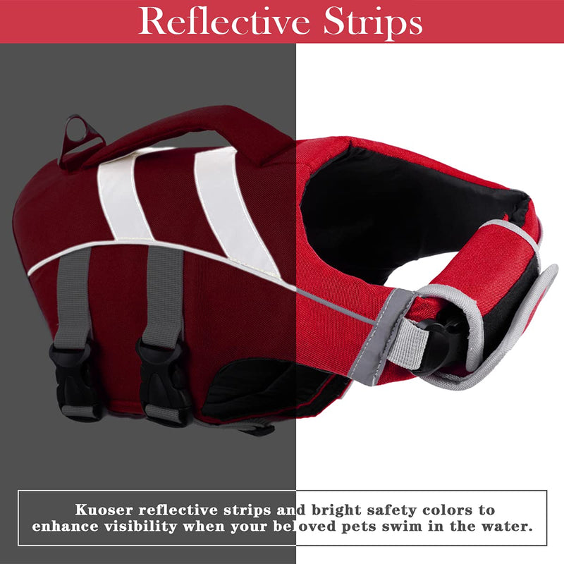 Kuoser Dog Life Jacket with Reflective Stripes, Adjustable High Visibility Dog Life Vest Ripstop Dog Lifesaver Pet Life Preserver with High Flotation Swimsuit for Small Medium and Large Dogs XS-chest girth: /13"-18.1" Red - PawsPlanet Australia