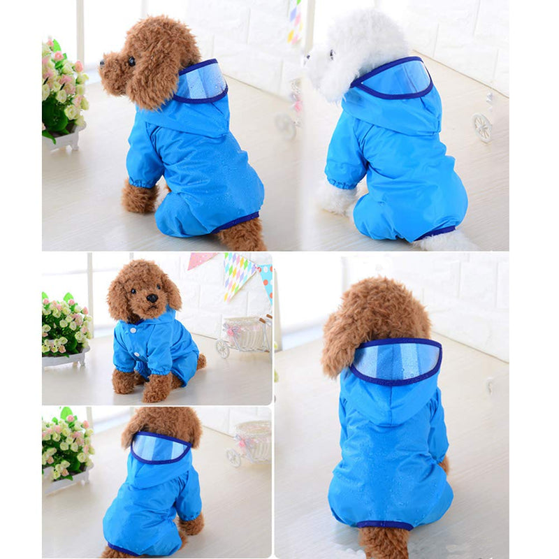 [Australia] - Luck Dawn Dog Hooded Raincoat - Waterproof Lightweight Dog Slicker Puppy Rain Jacket Poncho L Blue 