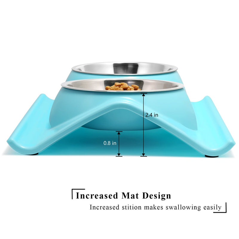 [Australia] - UPSKY Double Dog Cat Bowls Premium Stainless Steel Pet Bowls No-Spill Resin Station, Food Water Feeder Cats Small Dogs Sky Blue 