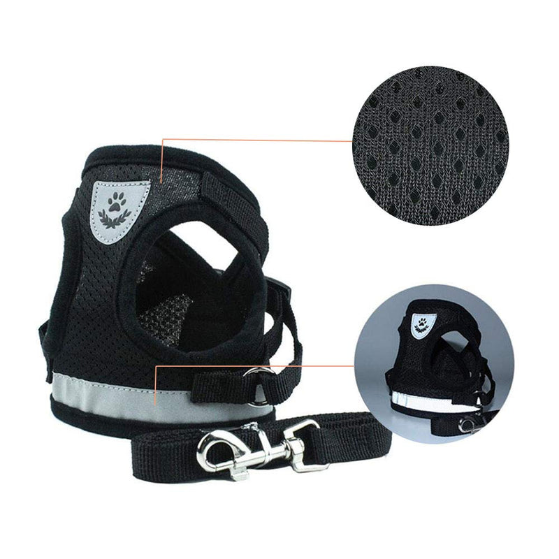Deggodech Soft Breathable Dogs Vest Harness Reflective Dog Harness and Leash Set Adjustable Cat Walking Harness and lead Set Escape Proof for kitten Cat Dog (S, Black) S - PawsPlanet Australia