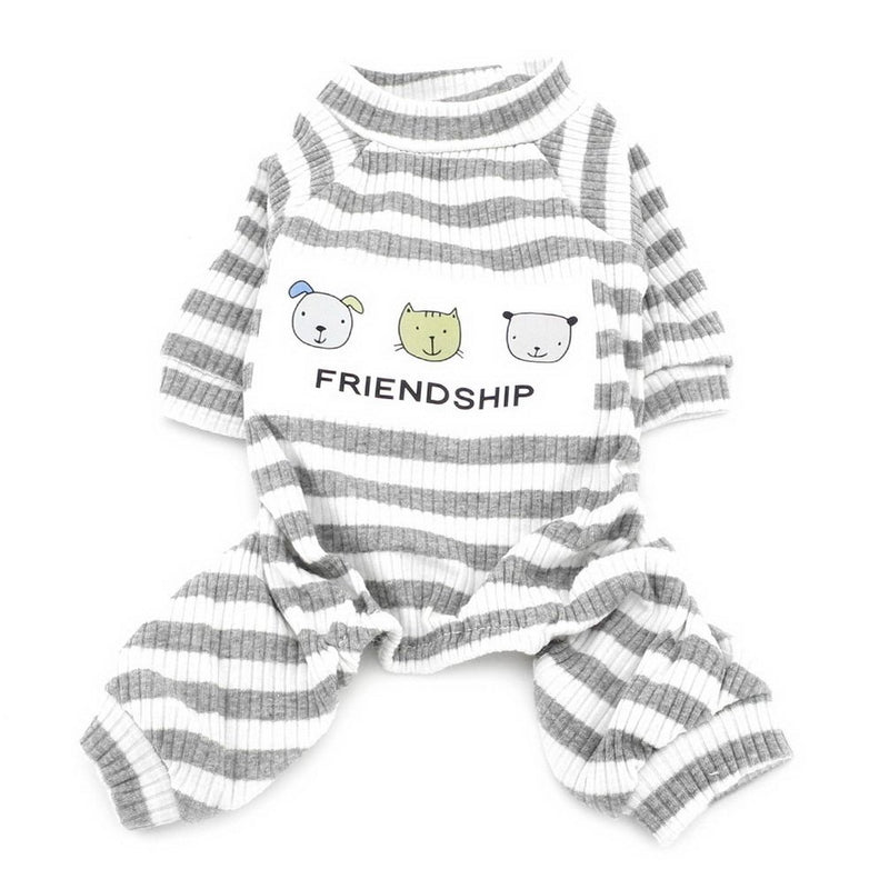 [Australia] - Ranphy Small Dog Stripe Pajamas Comfy Cotton Pet Clothes Puppy Outfit Cat Apparel Doggy Pyjamas PJS Shirt Yorkie Jumpsuit Boys Girls (Size Runs Small One to Two Size Than US Size) M(Neck: 10",Back: 9.5",Chest: 14.5"） Grey 