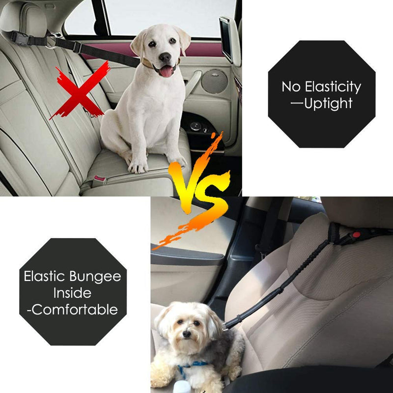 SlowTon Dog Seat belt, 2 Pack Adjustable Pet Car Headrest Restraint Puppy Clip Lead Safety SeatBelt with Elastic Bungee and Reflective Stripe Connect Dog Vehicle Harness black - PawsPlanet Australia