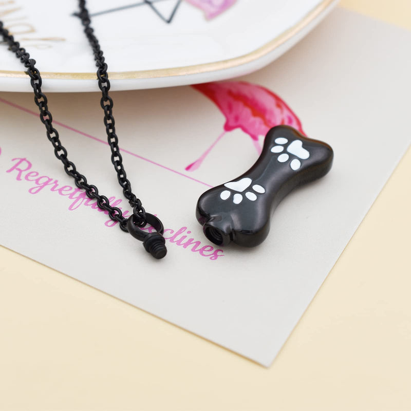 Custom Dog Bone Memorial Pendant Necklace with Paw Print, Stainless Steel Personalized Pet Cremation Jewelry Puppy Animal Urn Pendant Best Friends Friendship Pet Keepsake Gifts Dog Urn Necklace for Ashes for Dog Lovers Black - PawsPlanet Australia