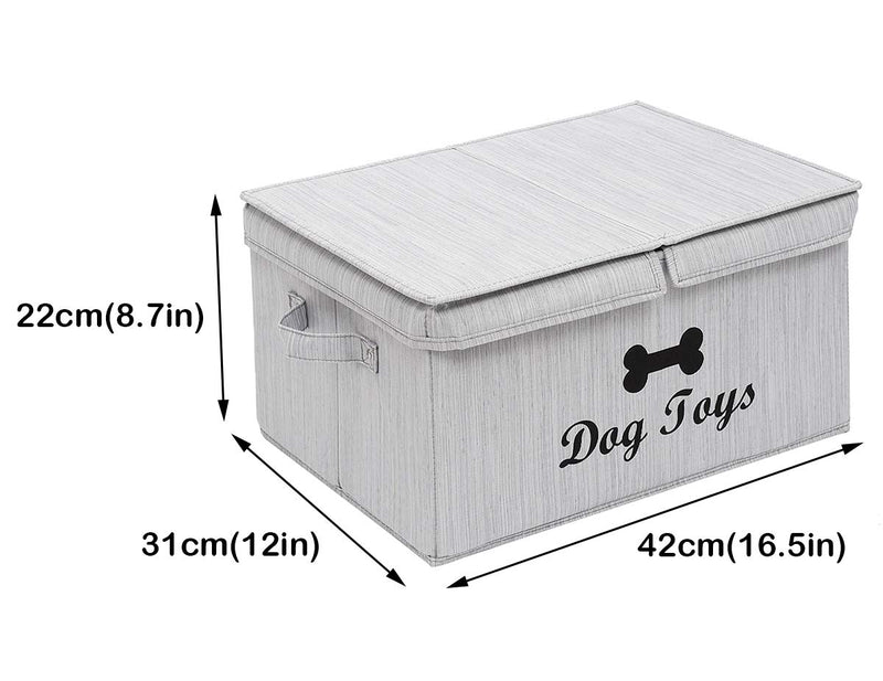 Morezi Large dog basket with lid 42 x31cm canvas dog toy box - Perfect dog toy basket for organizing dog cat toys and accessories - Grey - PawsPlanet Australia