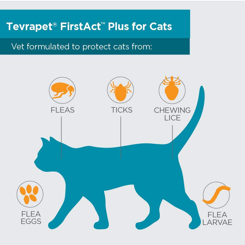 TevraPet FirstAct Plus Flea and Tick Prevention for Cats 1.5 lbs and Over | Waterproof | Fast Acting Treatment 3 Doses - PawsPlanet Australia